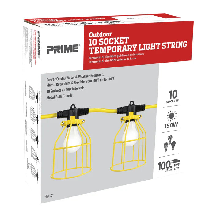 PRIME LSUGM835 - 100ft 12/3 SJTW 10-Bulb Light String w/Metal Cages