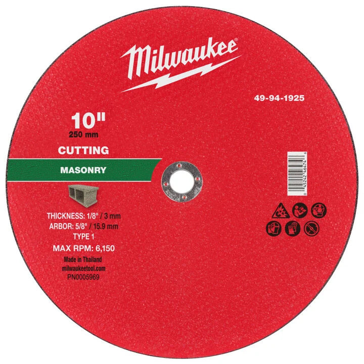 Milwaukee 49-94-1925 - 10" x 1/8" x 5/8" Masonry Cut Off Wheel -Type 1