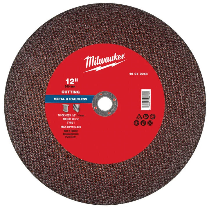 Milwaukee 49-94-0058 - 12" x 1/8" x 20mm Metal Cut Off Wheel -Type 1