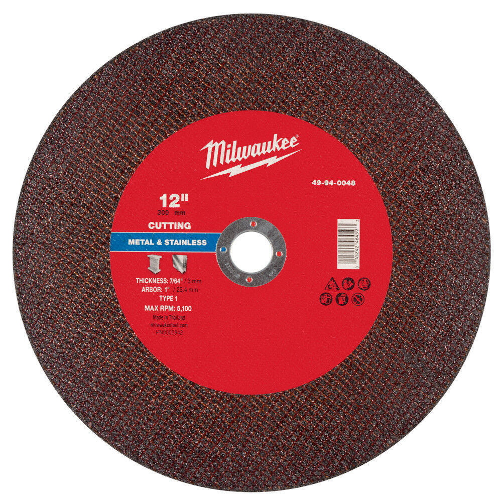 Milwaukee 49-94-0048 - 12" x 7/64" x 1" Metal Cut Off Wheel -Type 1