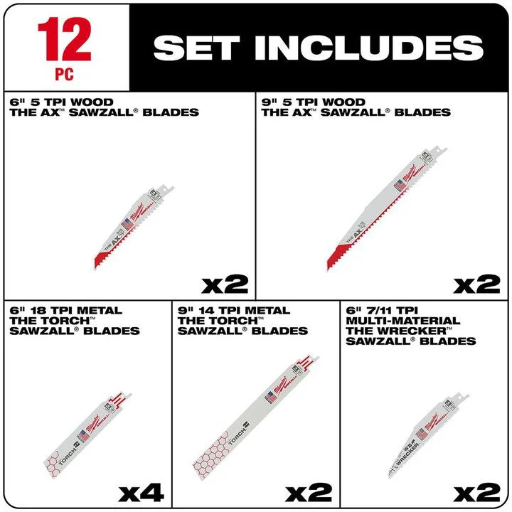 Milwaukee 49-22-1129 - 12-Piece SAWZALL Blade Set