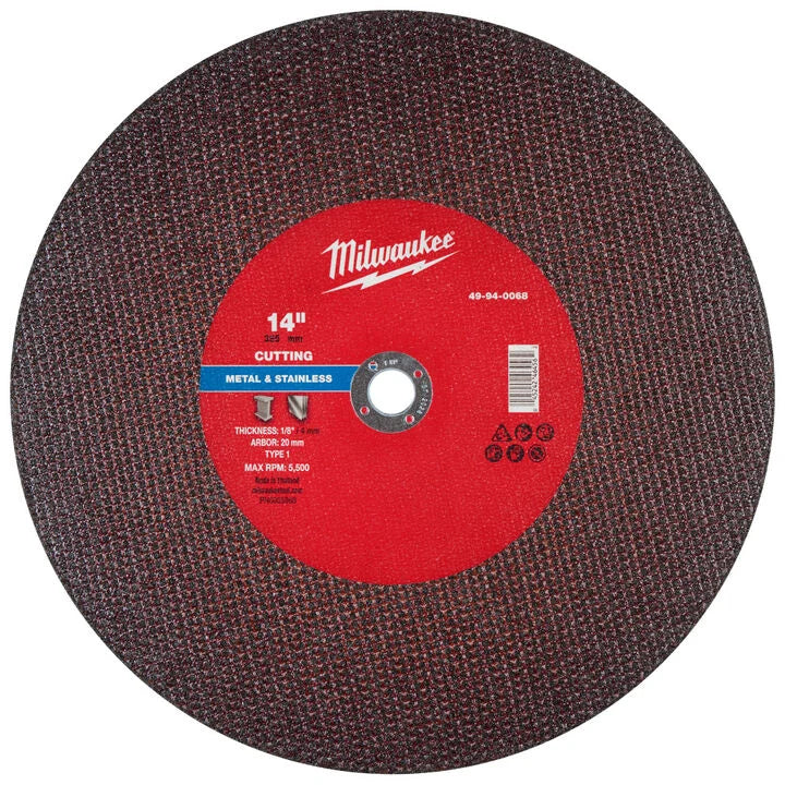 Milwaukee 49-94-0068 - 14" x 1/8" x 20mm Metal Cut Off Wheel -Type 1