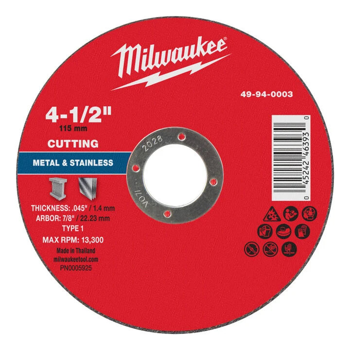 Milwaukee 49-94-0003 - 4-1/2" x .045" x 7/8" Metal Cut Off Wheel -Type 1