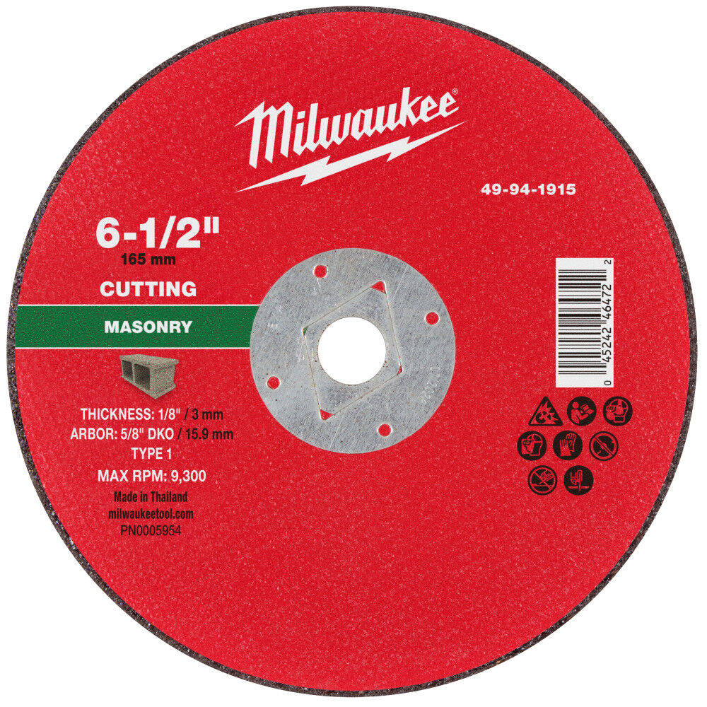 Milwaukee 49-94-1915 - 6-1/2" x 1/8" x 5/8" DKO Masonry Cut Off Wheel -Type 1