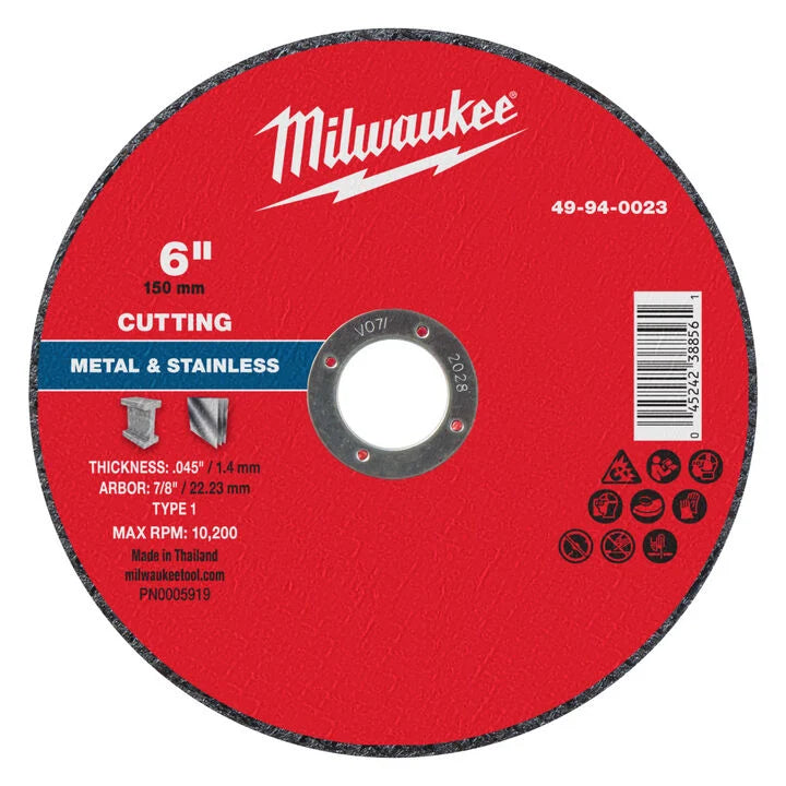 Milwaukee 49-94-0023 - 6" x .045" x 7/8" Metal Cut Off Wheel -Type 1