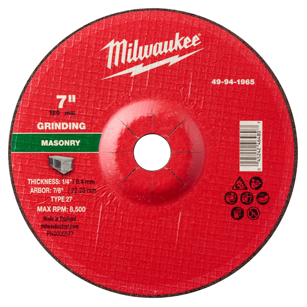 Milwaukee 49-94-1965 - 7" x 1/4" x 7/8" Masonry Grinding Wheel - Type 27