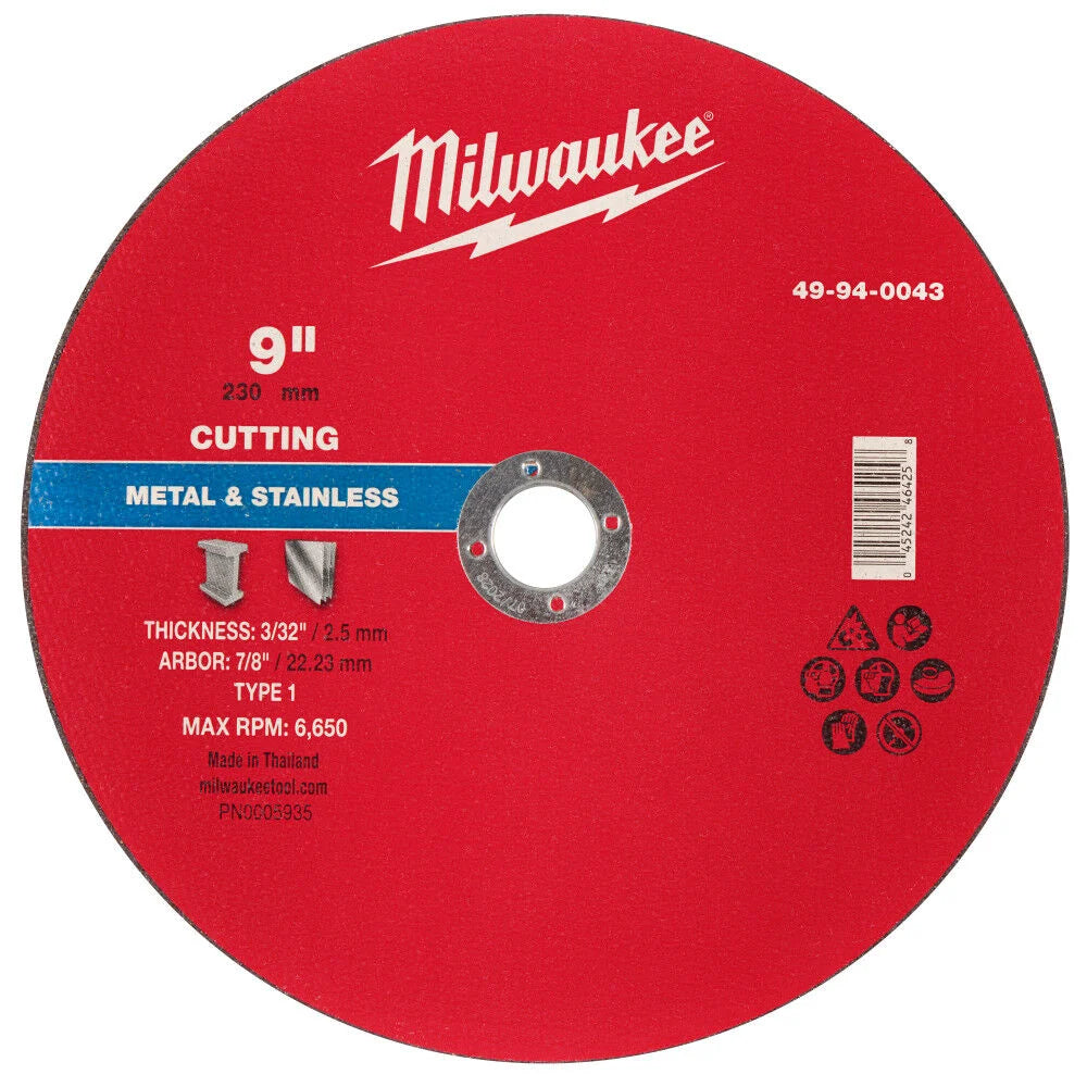 Milwaukee 49-94-0043 - 9" x 3/32" x 7/8" Metal Cut Off Wheel -Type 1