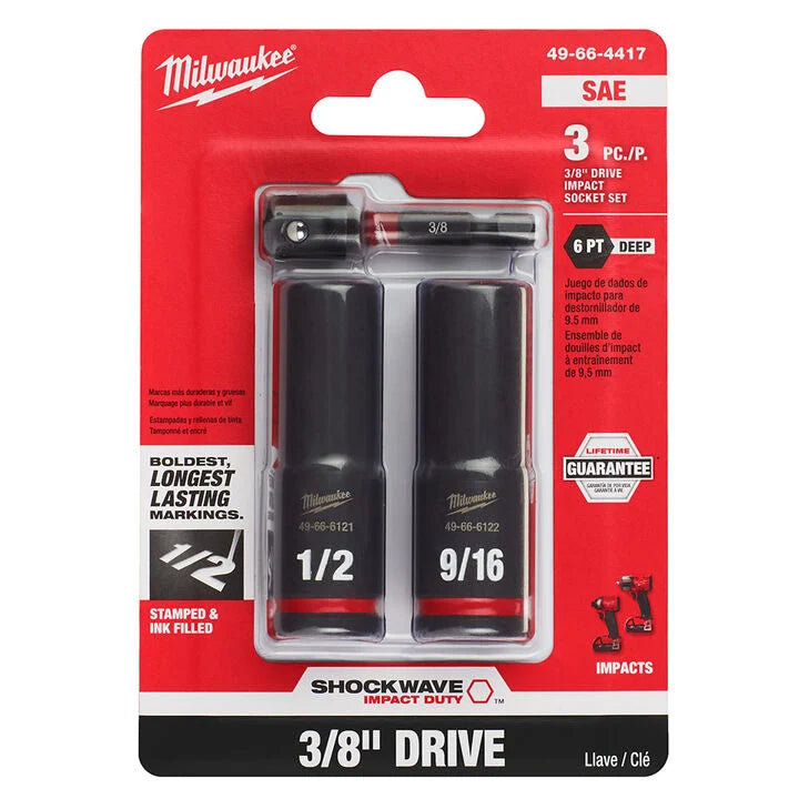 Milwaukee 49-66-4417 - 3pc Impact Duty 3/8" Drive SAE Deep Socket Set