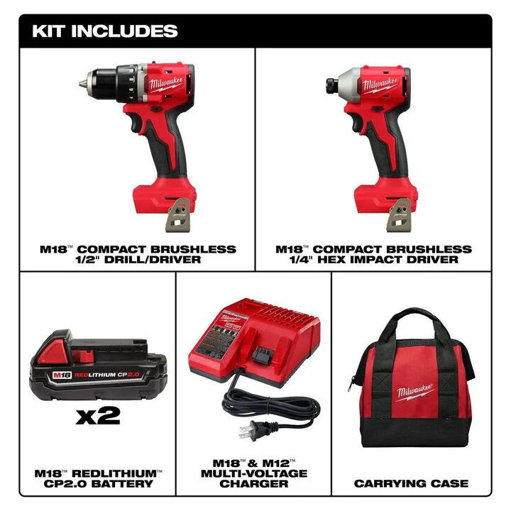 Milwaukee 3692-22CT - Milwaukee M18 Compact 2-Tool Combo Kit