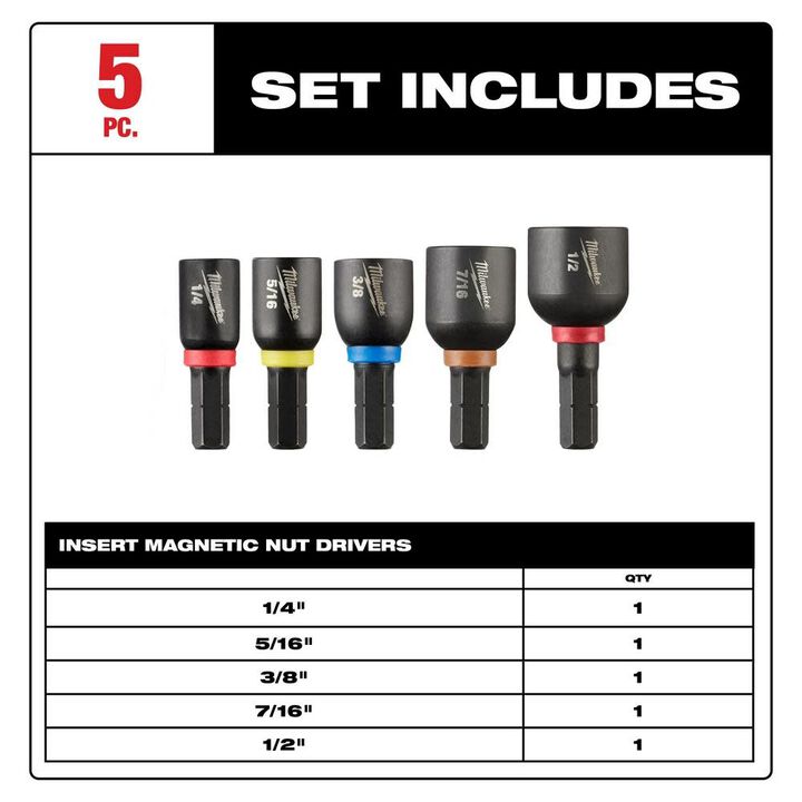 Milwaukee 49-66-4563 - Milwaukee SHOCKWAVE Impact Duty Insert Magnetic Nut Driver Set 5PC