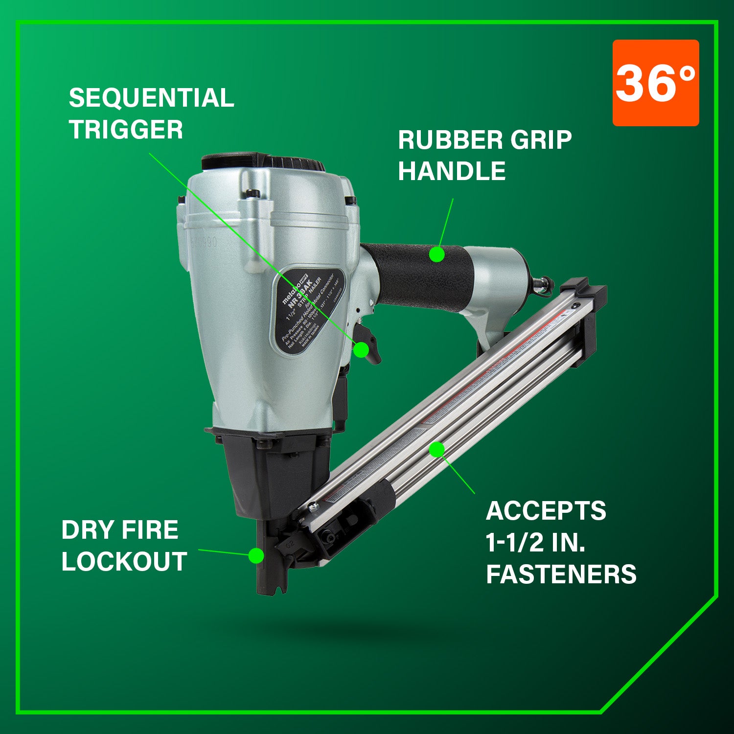 METABO HPT NR38AKM - 36 Degree 1-1/2 Inch Strap-Tite® Metal Connector Nailer