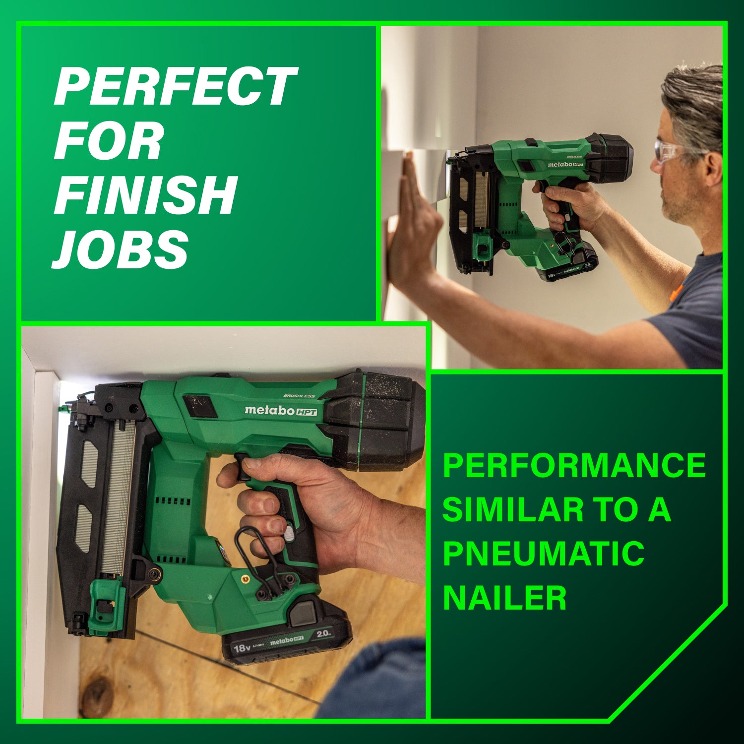 METABO HPT NT1865DSAM - 18V MultiVolt™ Brushless Pro 16-GA Straight Finish Nailer (1 x 2.0Ah)