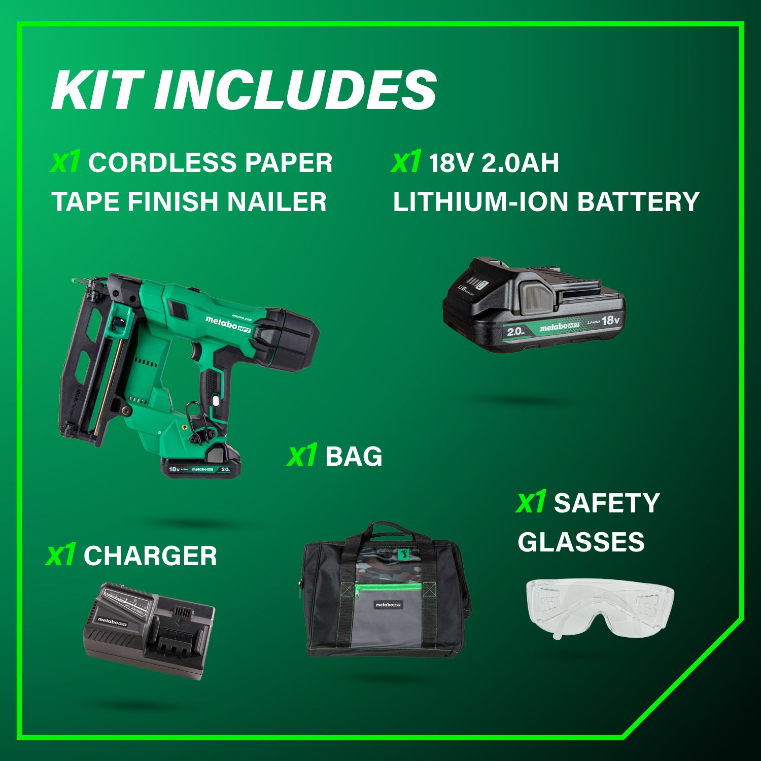 METABO HPT NT1865DSAM - 18V MultiVolt™ Brushless Pro 16-GA Straight Finish Nailer (1 x 2.0Ah)