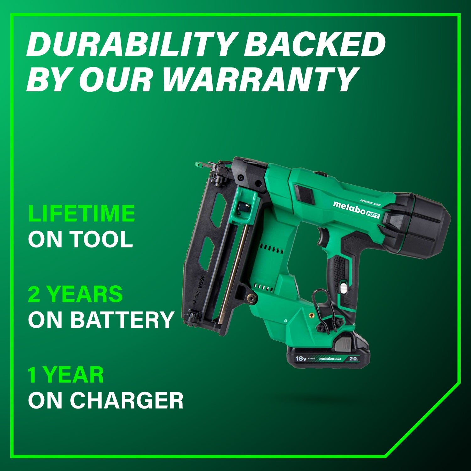 METABO HPT NT1865DSAM - 18V MultiVolt™ Brushless Pro 16-GA Straight Finish Nailer (1 x 2.0Ah)