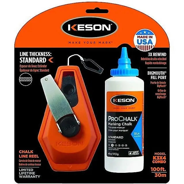 CHALK K3X4B - LINE REEL, 3X REWIND, 100', 1.0mm STRING, ABS, WITH 4OZ BLUE CHALK