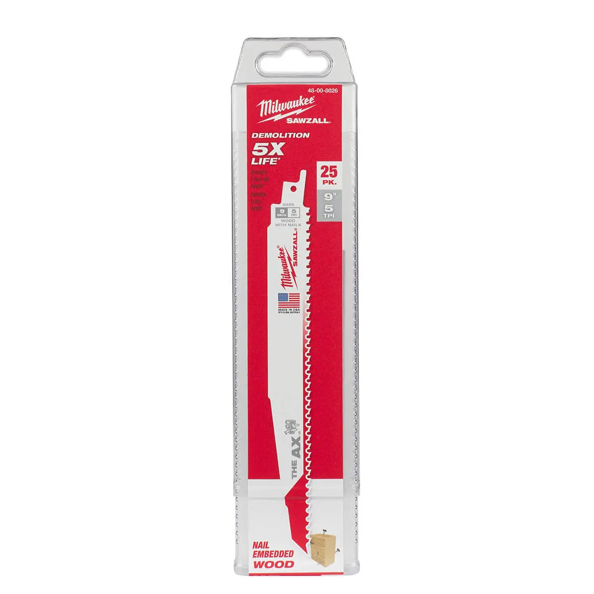 Milwaukee 48-00-8026 - 9" 5 TPI The Ax™ Sawzall® Blade (25 Pk)