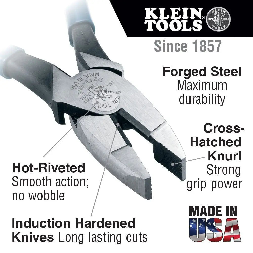 KLEIN D213-9NE - 9" Lineman's Pliers - New England Nose