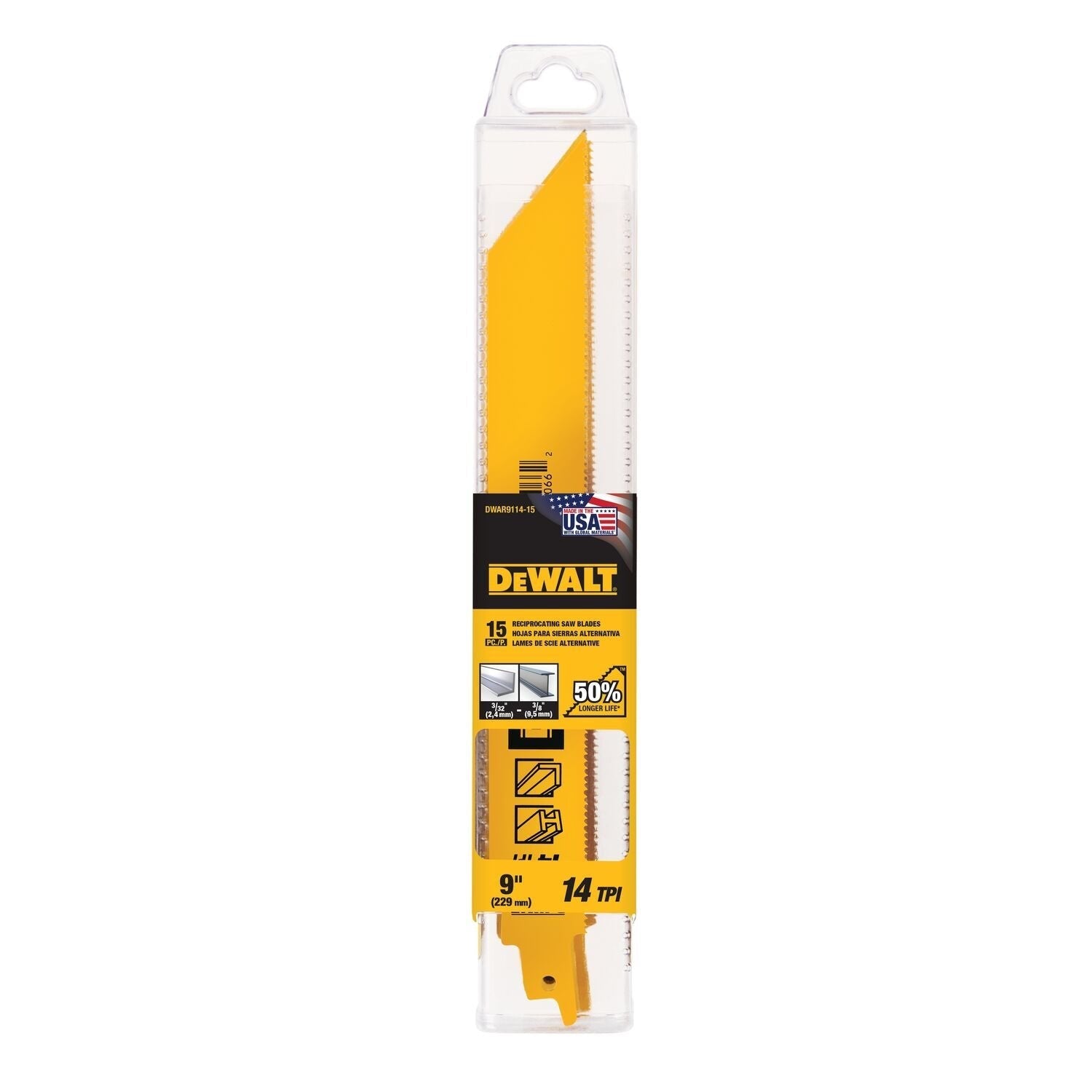 DEWALT DWAR9114-9 In Bi-Metal Reciprocating Saw Blade 14 TPI (5 Pack)