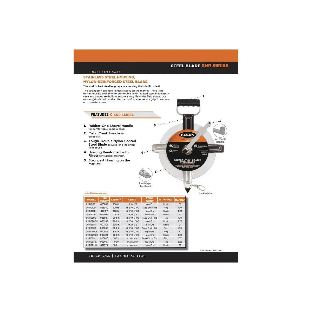 Keson SNR18300 - 300' Nylon Coated Steel Measuring Tape