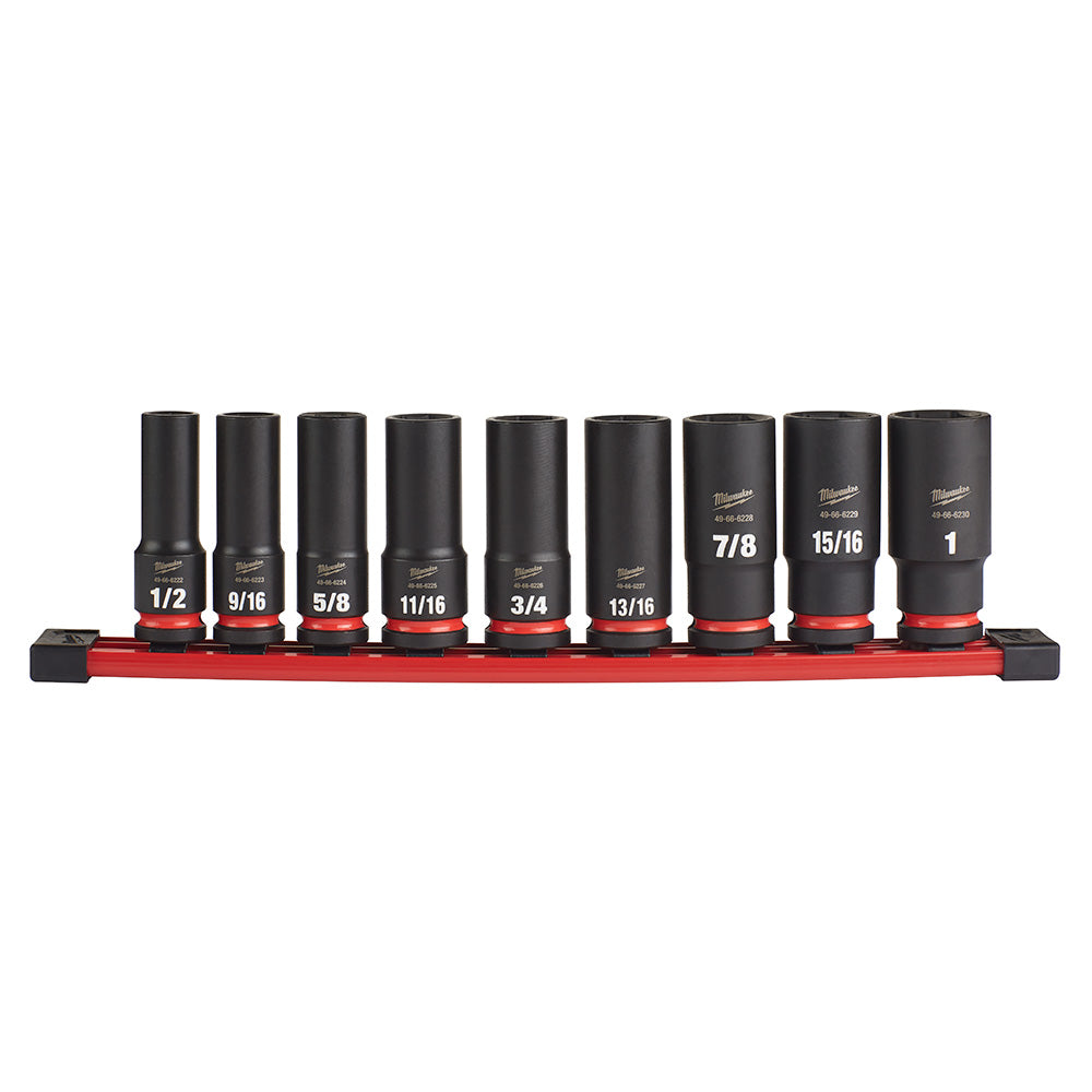 Milwaukee 49-66-7022 - 9PC SHOCKWAVE Impact Duty™ 1/2" Drive SAE Deep 6 Point Socket Set - Wise Line Tools