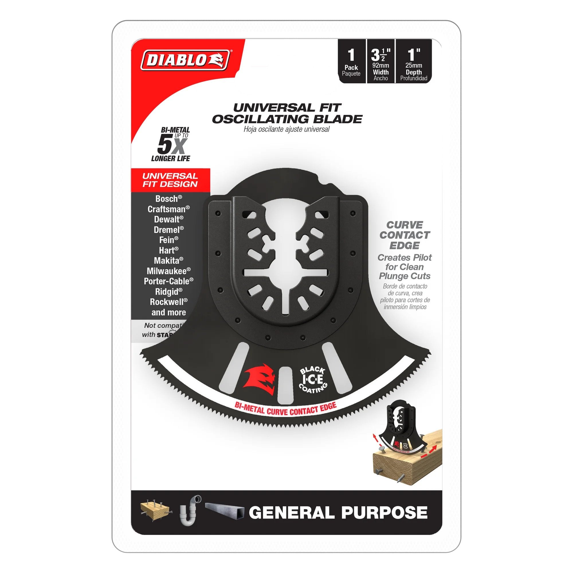 Diablo DOU350RBGP - 3-1/2 in. Universal Fit Bi-Metal Oscillating Blade for General Purpose Cuts