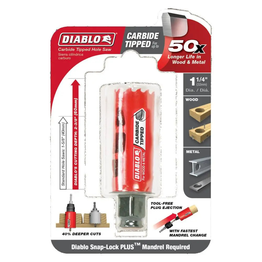 DIABLO DHS1250CT - 1‑1/4" Carbide‑Tipped Wood & Metal Holesaw