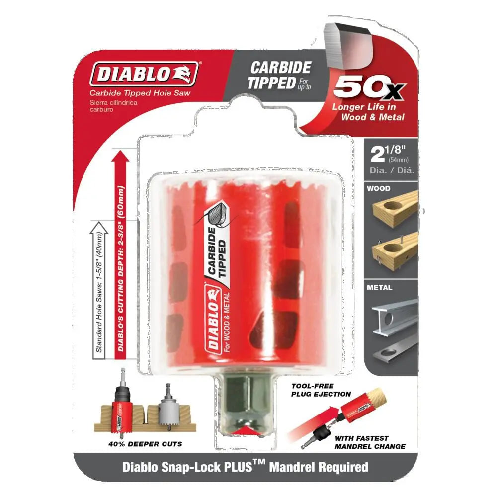 DIABLO DHS2125CT - 2‑1/8" Carbide‑Tipped Wood & Metal Holesaw