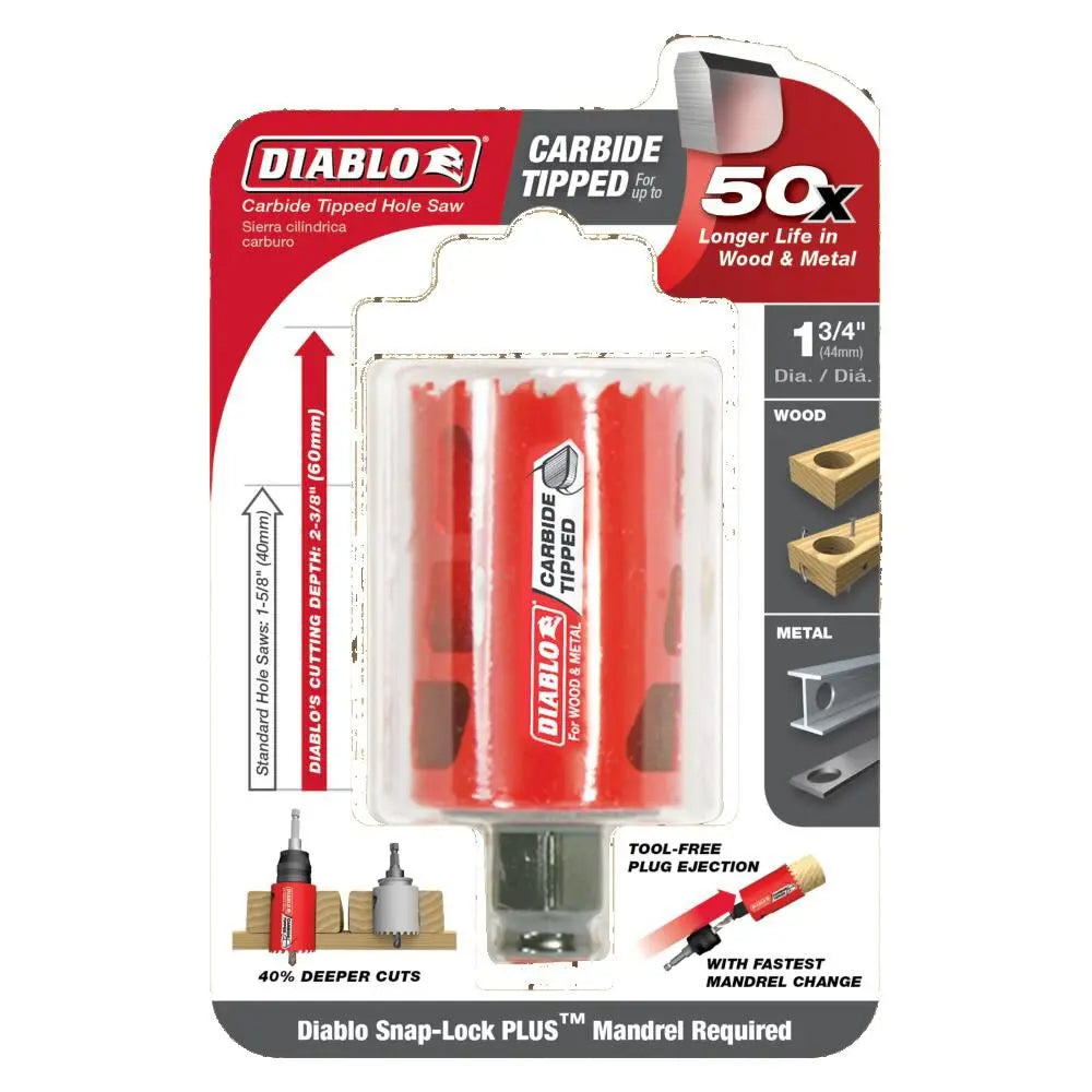 DIABLO DHS1750CT - 1‑3/4" Carbide‑Tipped Wood & Metal Holesaw