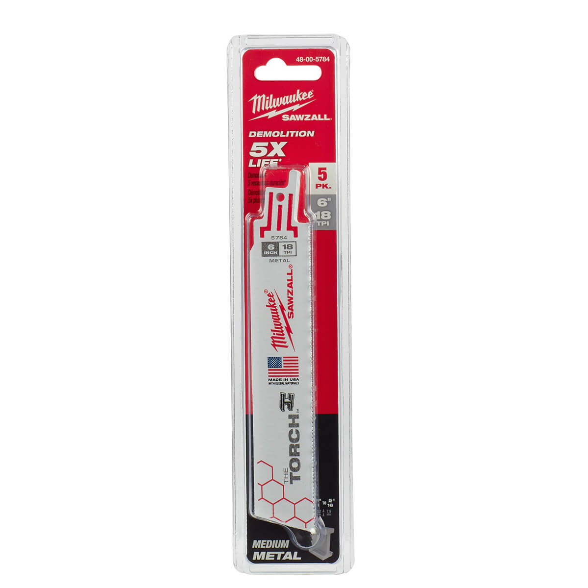 Milwaukee 48-00-5784 - 6" 18 TPI The Torch™ SAWZALL® Blades (5 Pk) MILWAUKEE