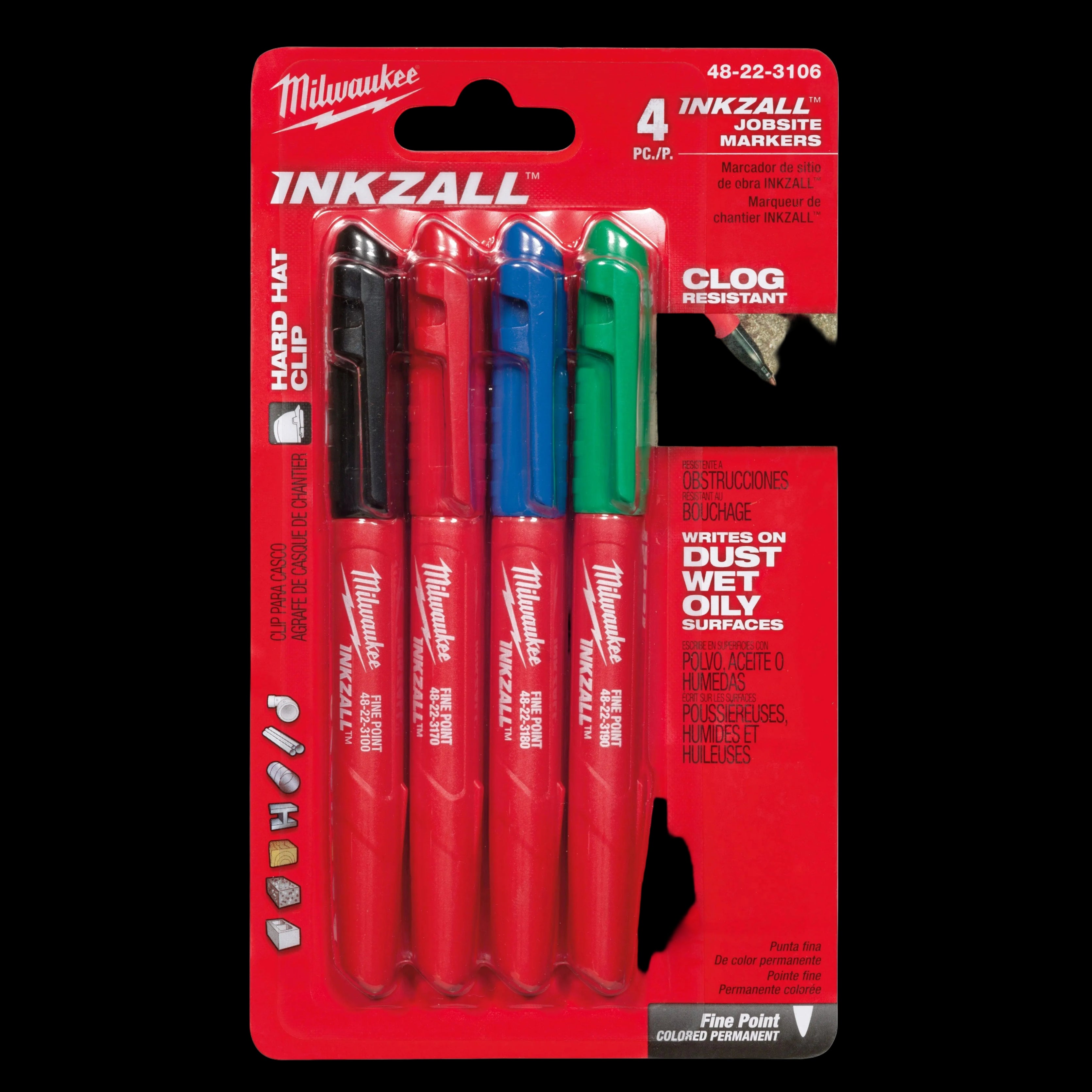 Milwaukee 48-22-3106 - INKZALL™ Fine Point Colored Markers (4 Pack)