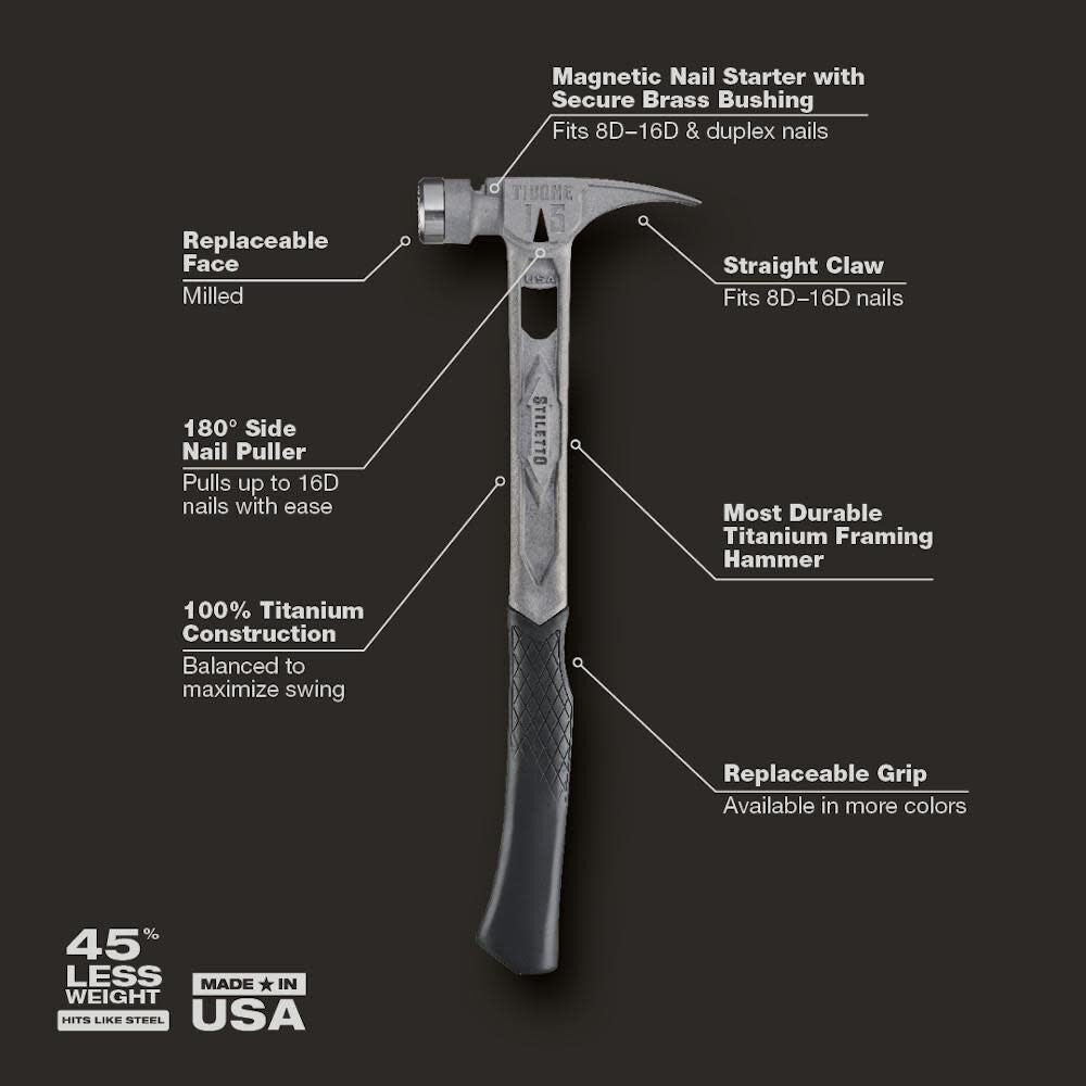 TIB15MC - STILETTO® TIBONE™ 15oz Milled/Curved Titanium Framing Hammer
