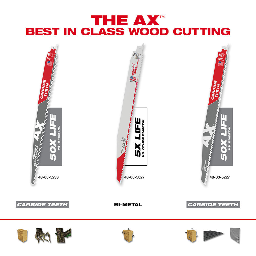 Milwaukee 48-00-5227 - The Ax™ with Carbide Teeth SAWZALL™ Blade 12 in. 5T