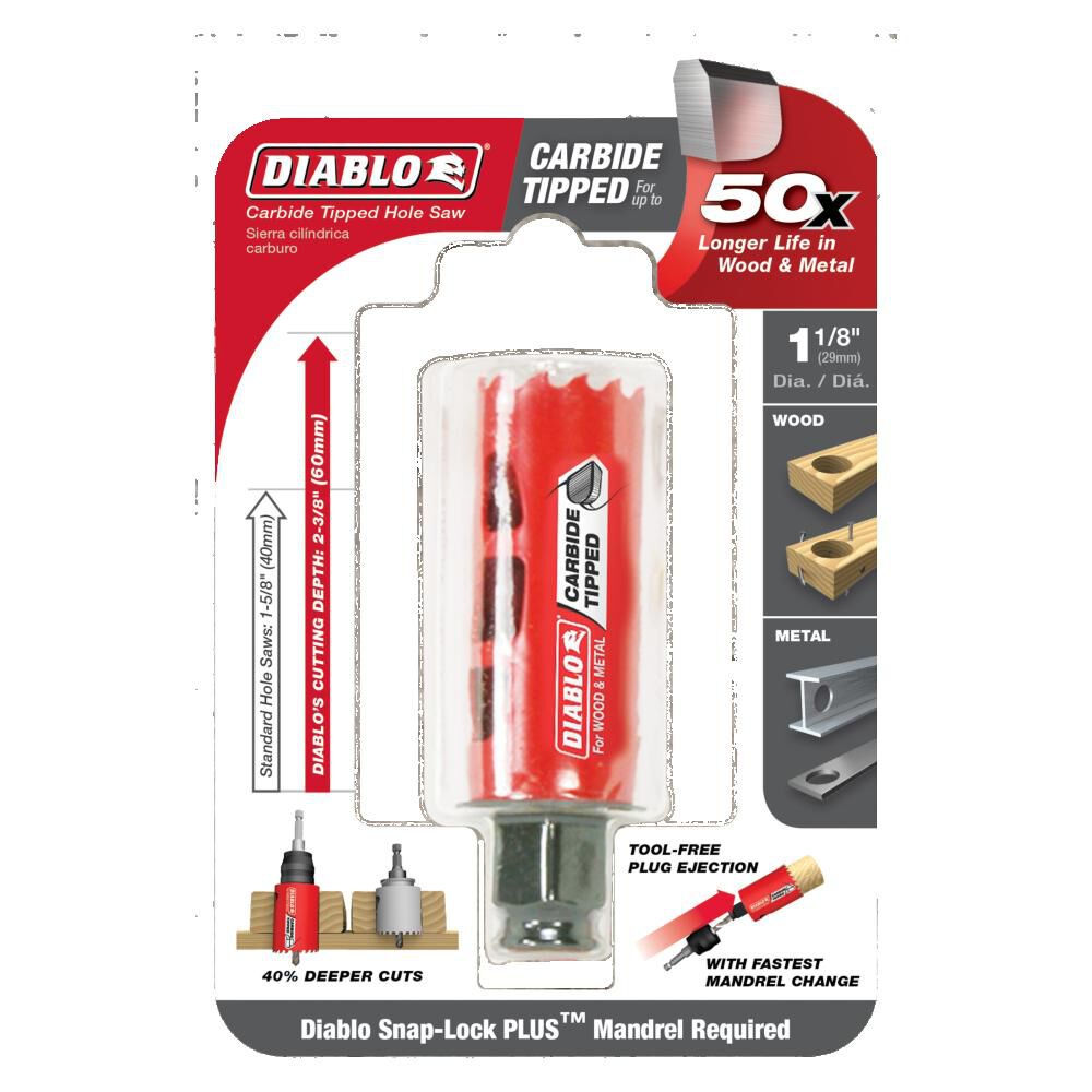 DIABLO DHS1125CT - 1‑1/8" Carbide‑Tipped Wood & Metal Holesaw