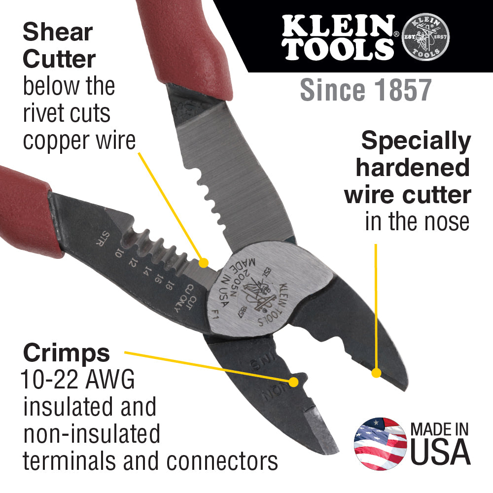 KLEIN KLE-2005N - Forged Steel Wire Crimper, Cutter & Stripper