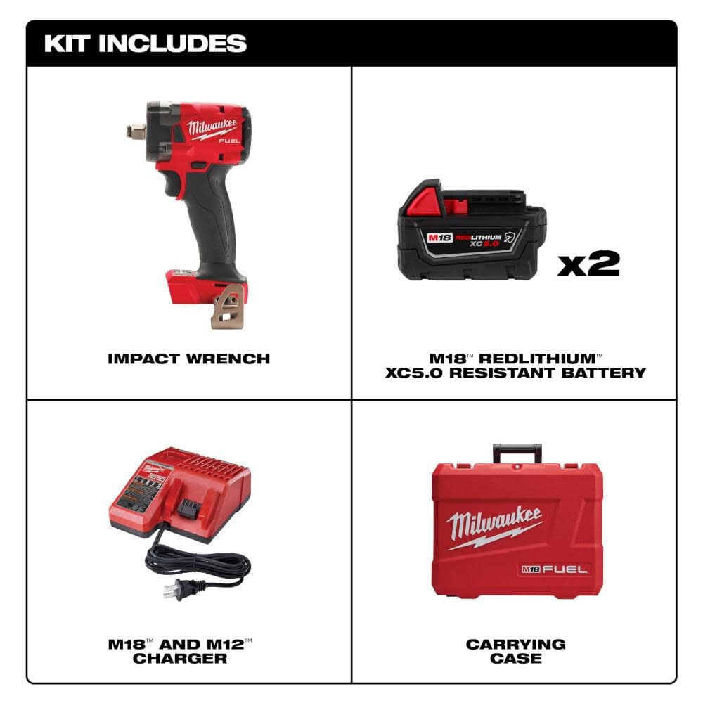 Milwaukee 2855-22R - M18 FUEL™ 1/2" Compact Impact Wrench w/ Friction Ring Kit - Wise Line Tools