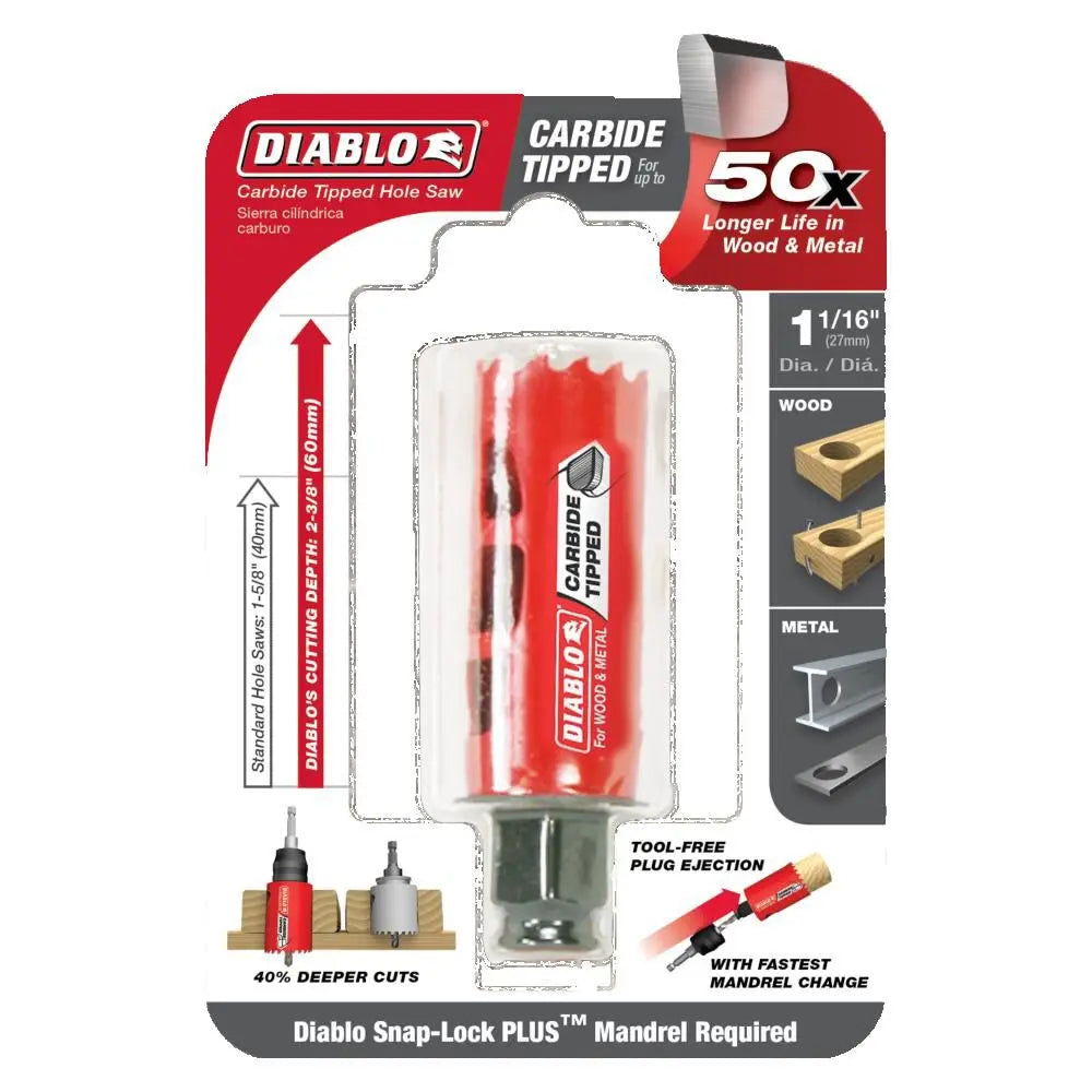DIABLO DHS1063CT - 1‑1/16" Carbide‑Tipped Wood & Metal Holesaw