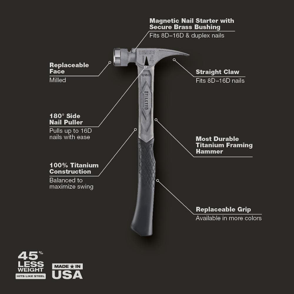 TIB14RMC - STILETTO® TIBONE™ 14oz Milled/Curved Titanium Framing Hammer