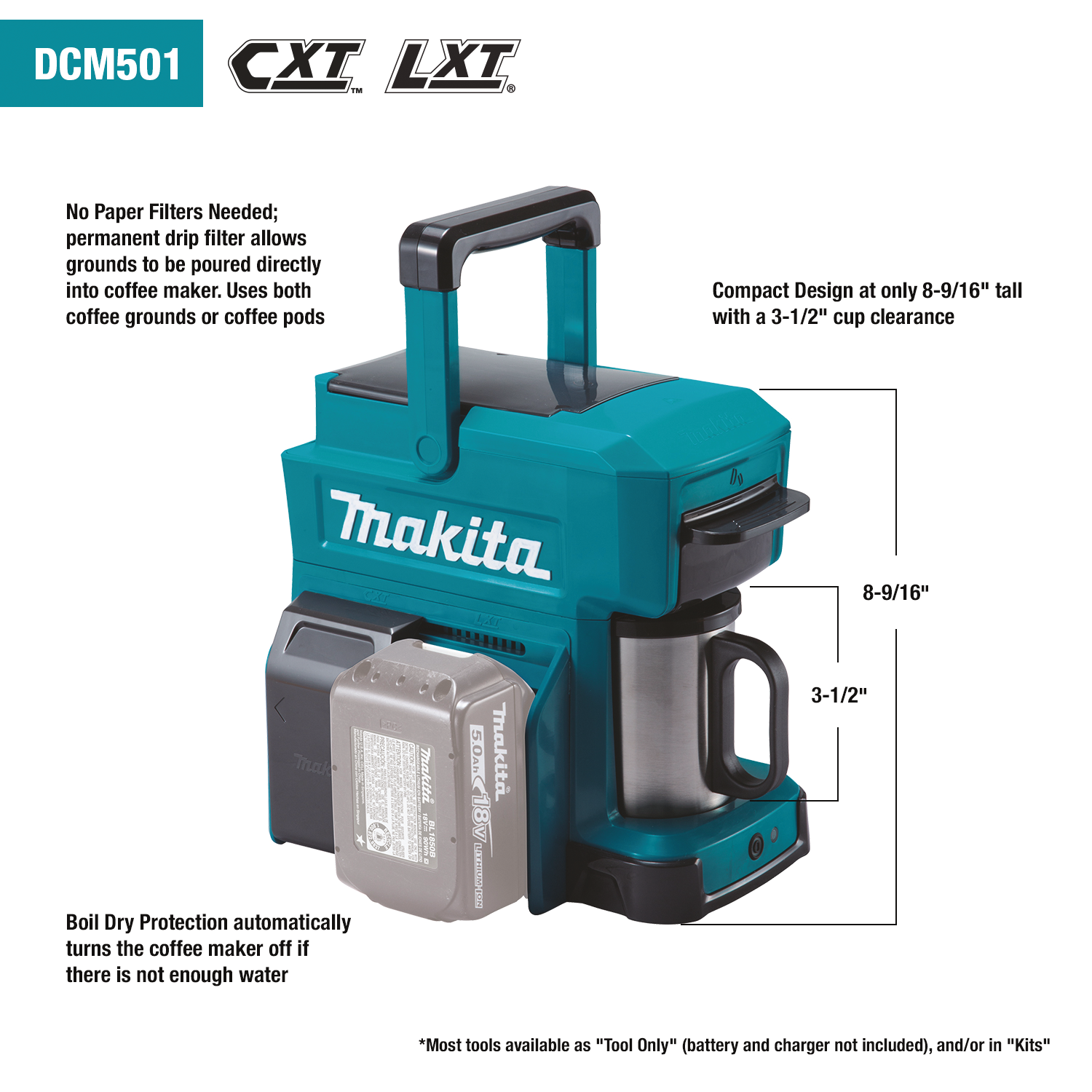 Makita DCM501Z - 18V LXT® / 12V max CXT® Lithium‑Ion Cordless Coffee Maker