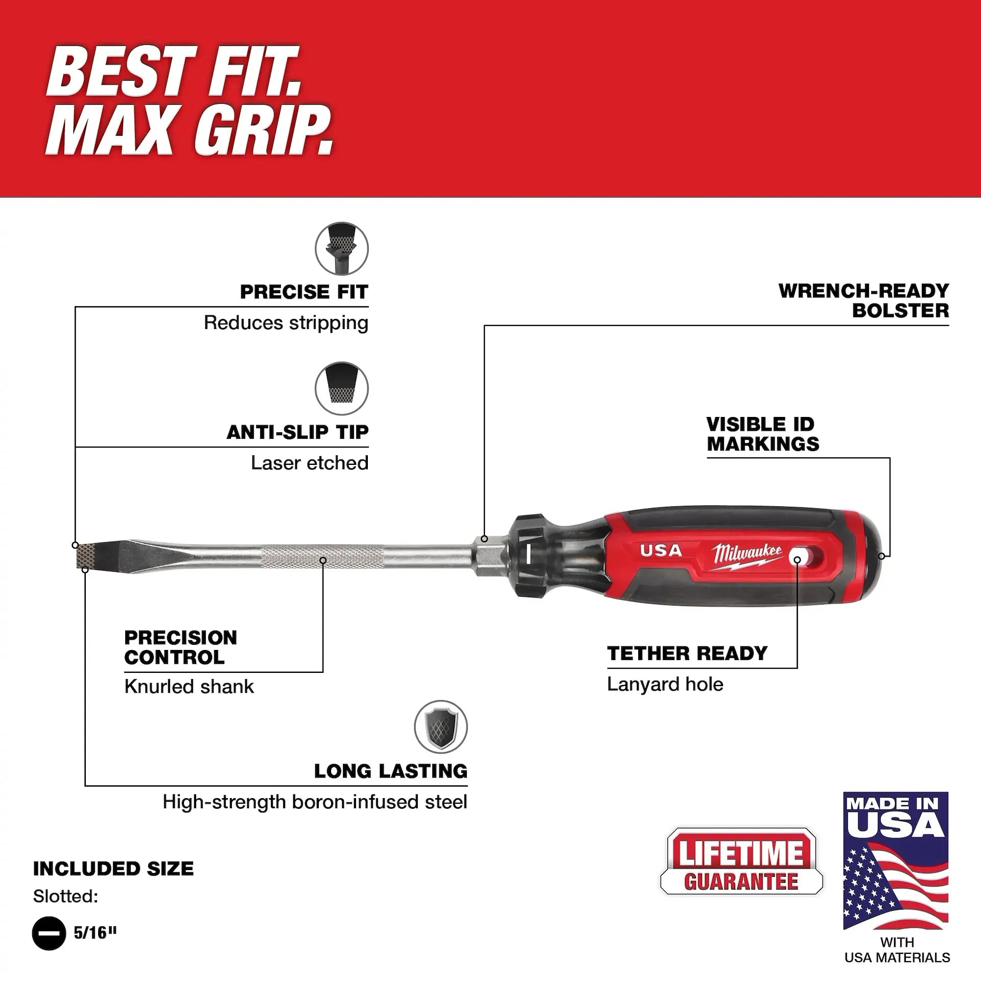 Milwaukee MT209 - 3/8" Slotted 8" Cushion Grip Screwdriver