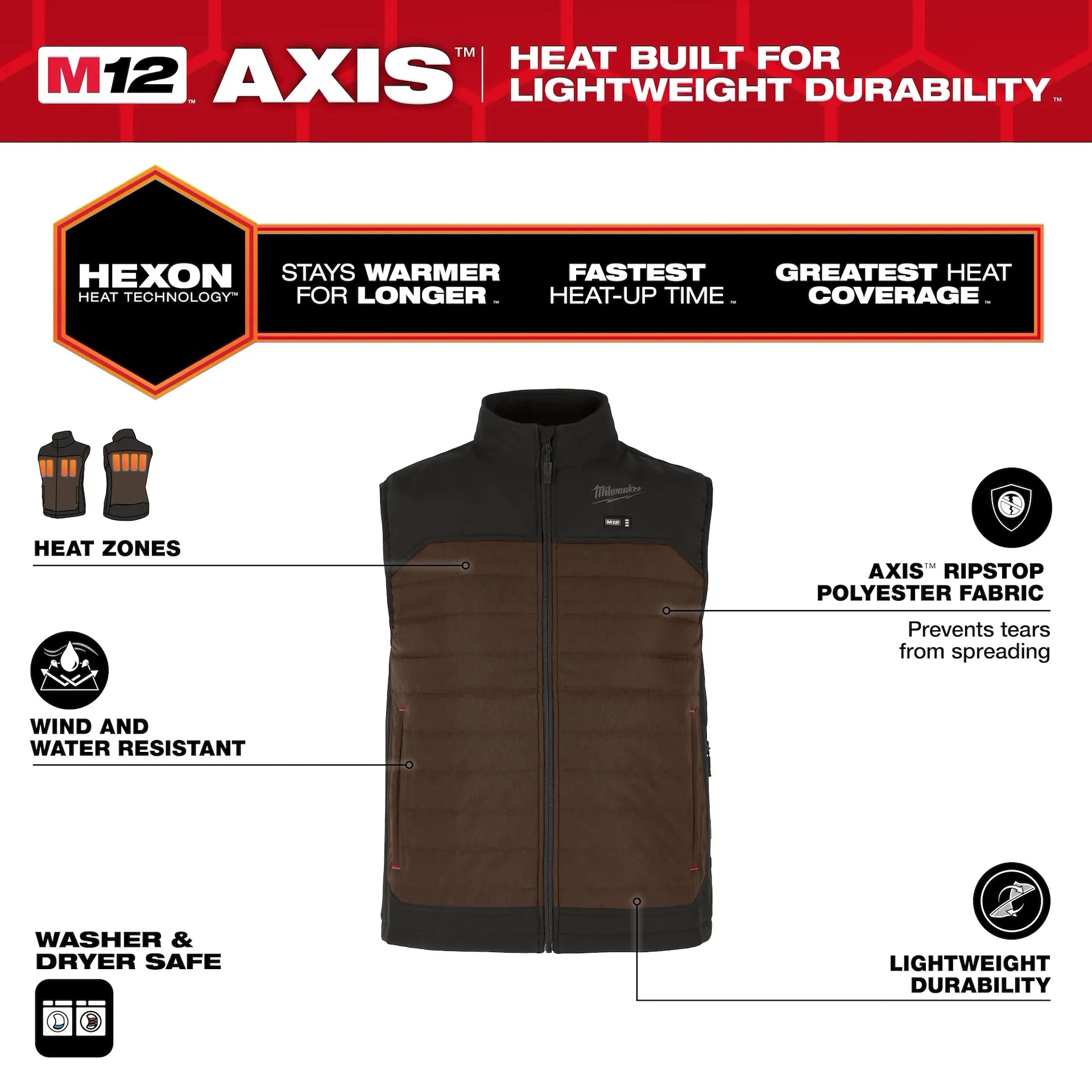 Milwaukee Men's Brown AXIS Heated Vest Kit