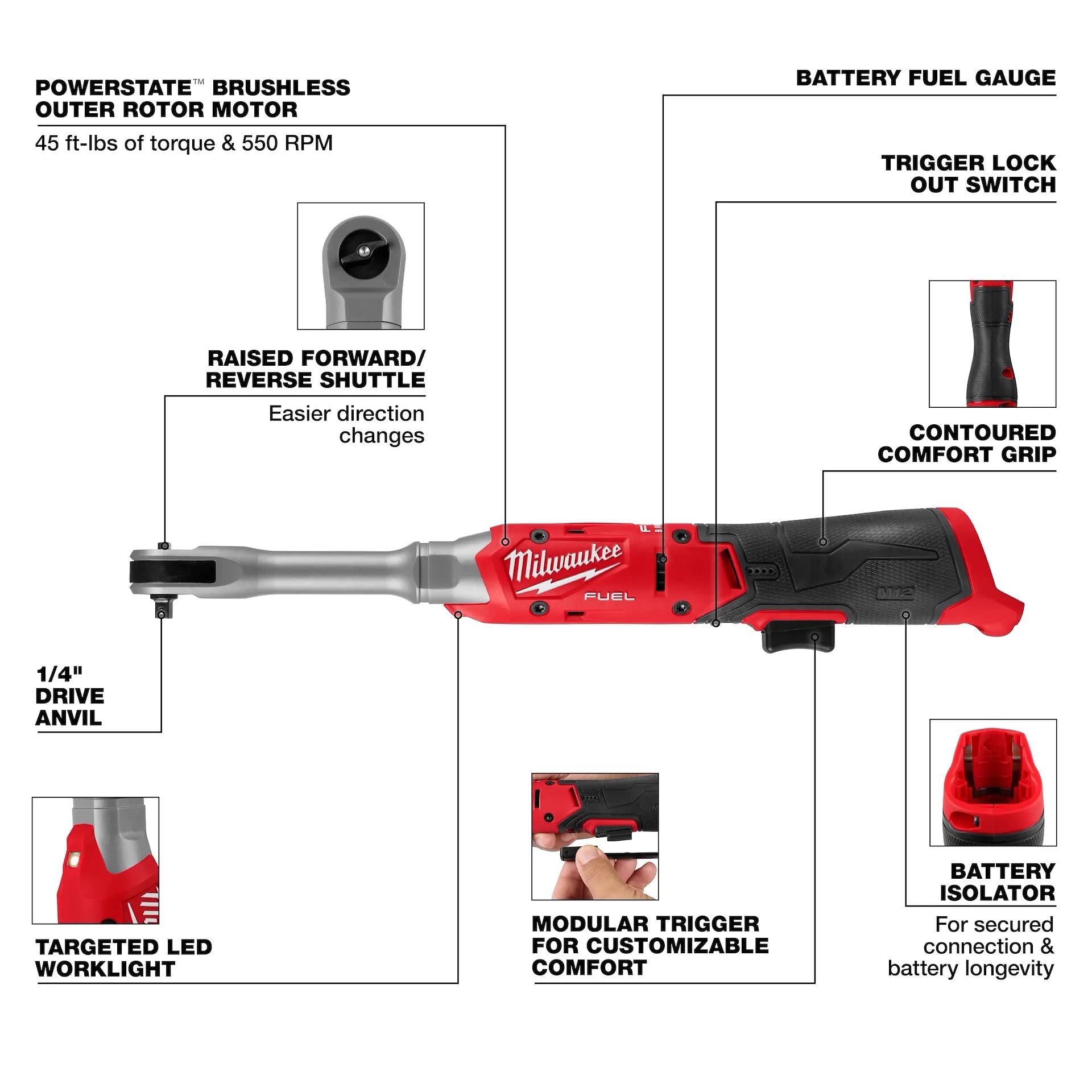 Milwaukee 3058-20 - M12 FUEL™ 1/4" Extended Reach Ratchet