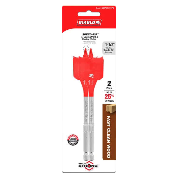 Diablo DSP2170-P2 - 1-1/2" x 6" Spade Bits for Wood (2-pk)