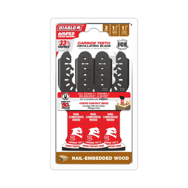 Diablo DOU125CW3 - 1-1/4" AMPED™ Demo Demon™ Carbide Teeth Oscillating Blades for Nail-Embedded Wood (3-pk)