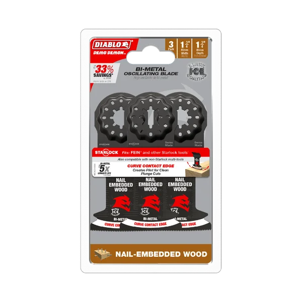 Diablo DOS175BW3 - 1-3/4" Demo Demon™ Starlock Bi-Metal Oscillating Blades for Nail-Embedded Wood (3-pk)