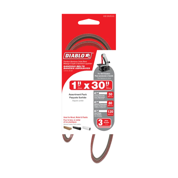 Diablo DCB130VGPS03G - 1" x 30" Assorted Sanding Belts (3-pk)