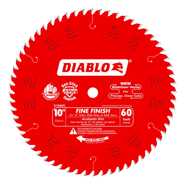 Diabo D1060X - 10" x 60-Teeth Fine Finish Saw Blade for Wood