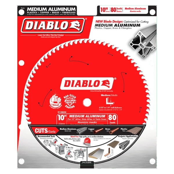 Diablo D1080N - 10" x 80-Teeth Saw Blade for Medium Aluminum
