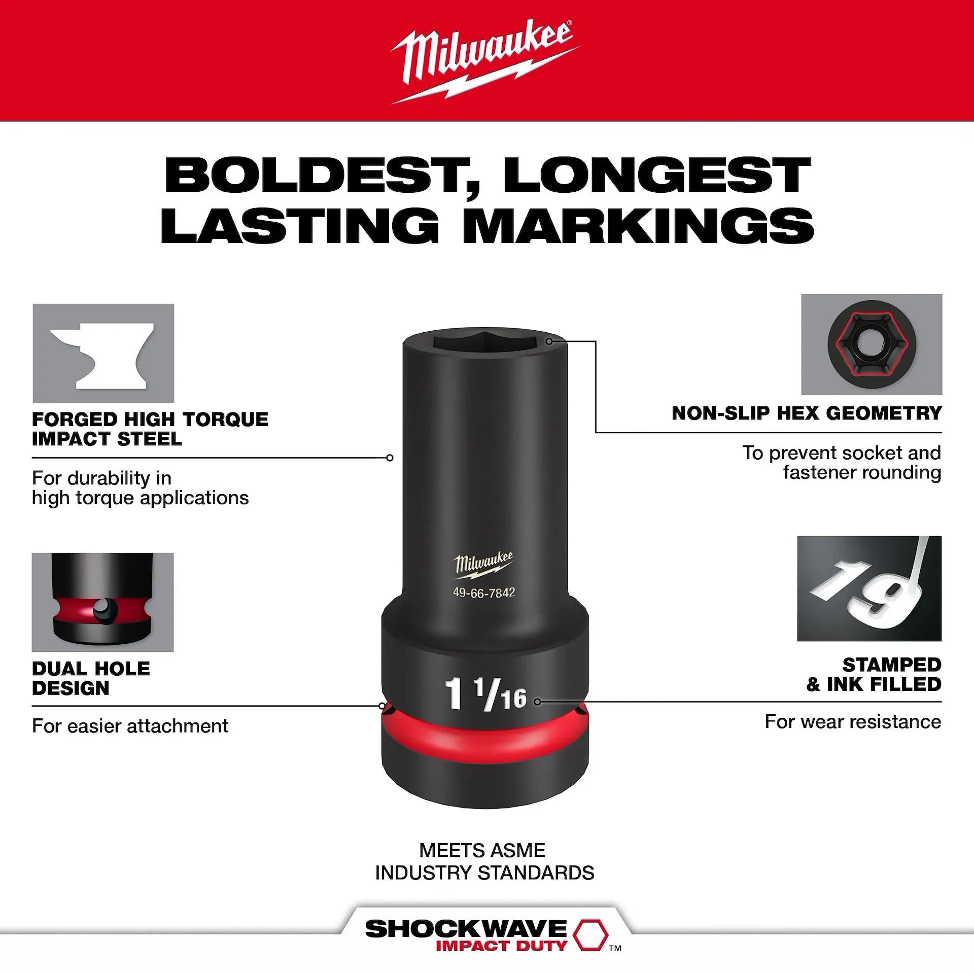 Milwaukee 49-66-7840 - SHOCKWAVE™ Impact Duty 1” Drive 7PC MM & SAE Wheel Service Socket with PACKOUT™
