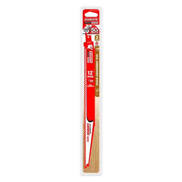 Diablo DS1206CWS3 - 12" 5/7TPI Demo Demon™ Carbide Teeth Reciprocating Saw Blades for Nail-Embedded Wood (3-pk)