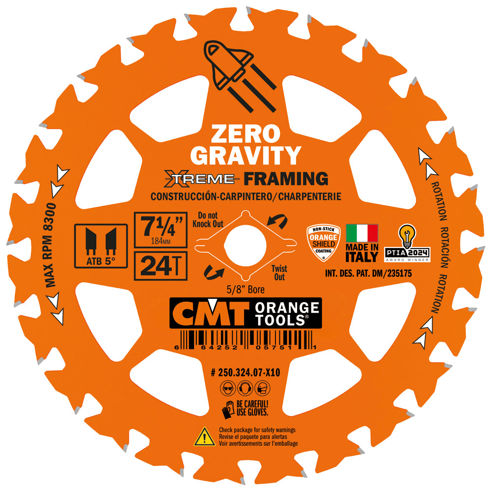 CMT 250.324.07-X10 - 7-1/4" 24T Zero Gravity Framing Circular Saw Blade